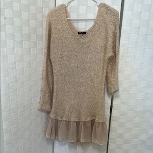 Peach Knit Sweater Dress with Sheer Hem
